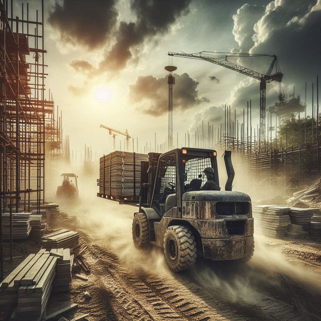 Forklift working at a construction site